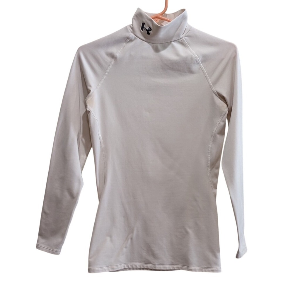 Under Armour Womens S White Fitted Mock Neck Long Sleeve Performance Top Workout